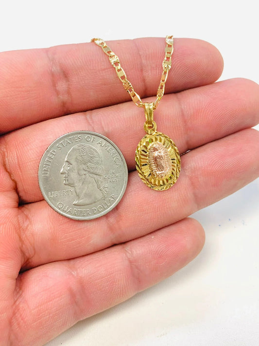 Virgen de Guadalupe Necklace 20" Valentino Chain 14K Gold Filled for Womens