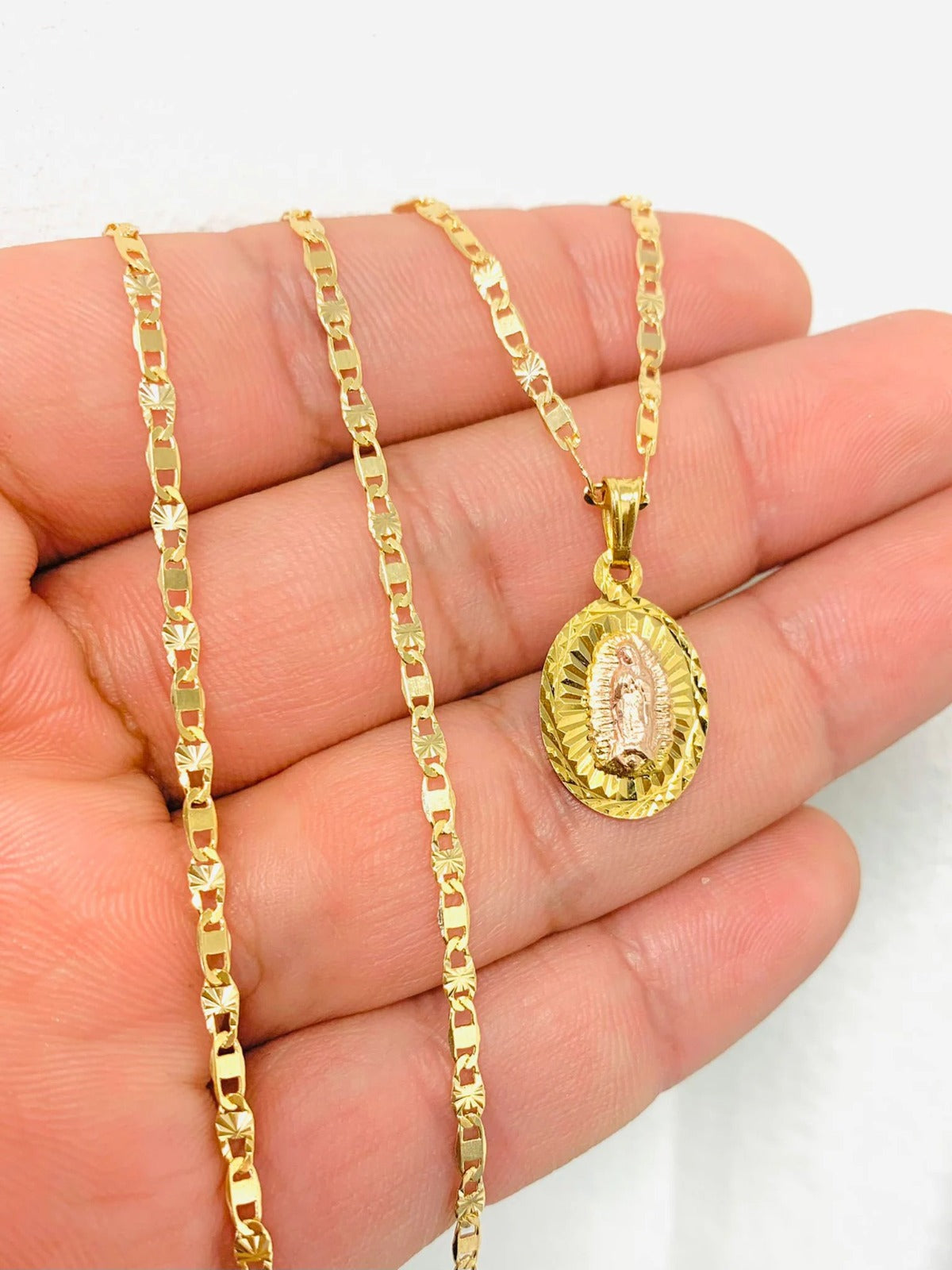 Virgen de Guadalupe Necklace 20" Valentino Chain 14K Gold Filled for Womens