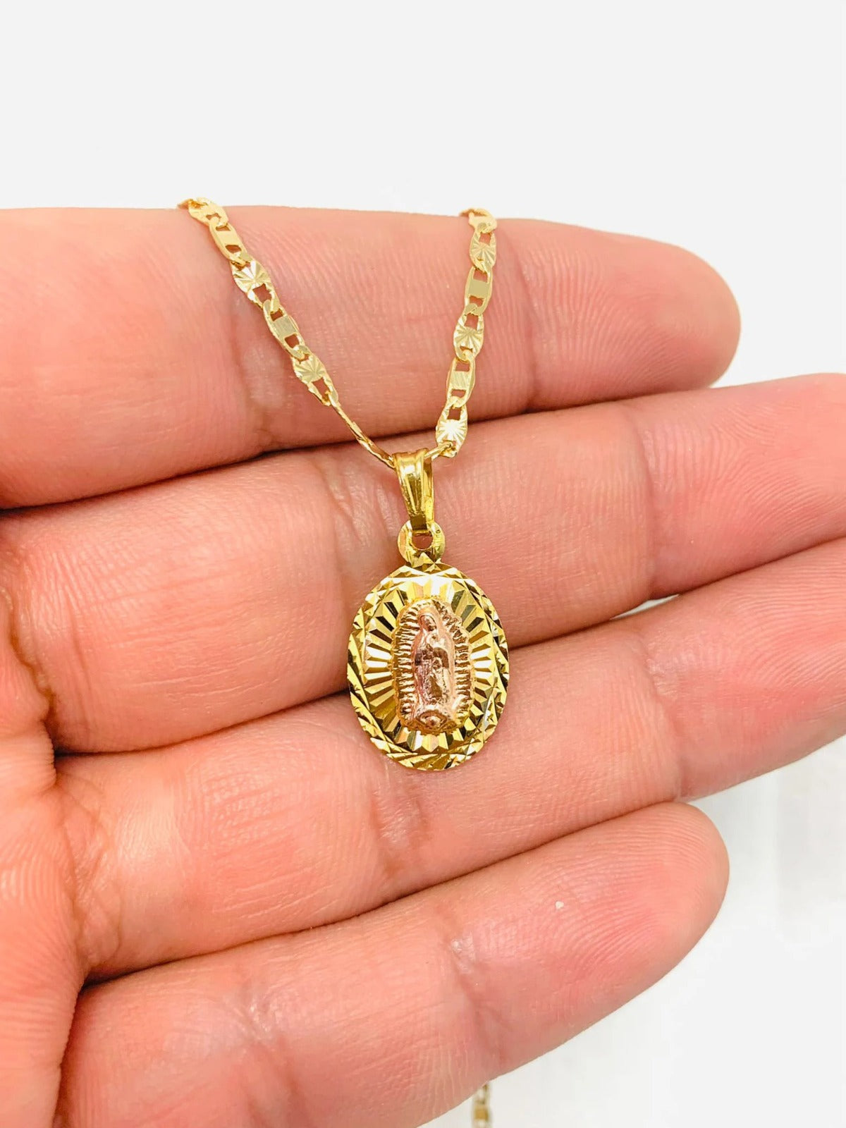 Virgen de Guadalupe Necklace 20" Valentino Chain 14K Gold Filled for Womens