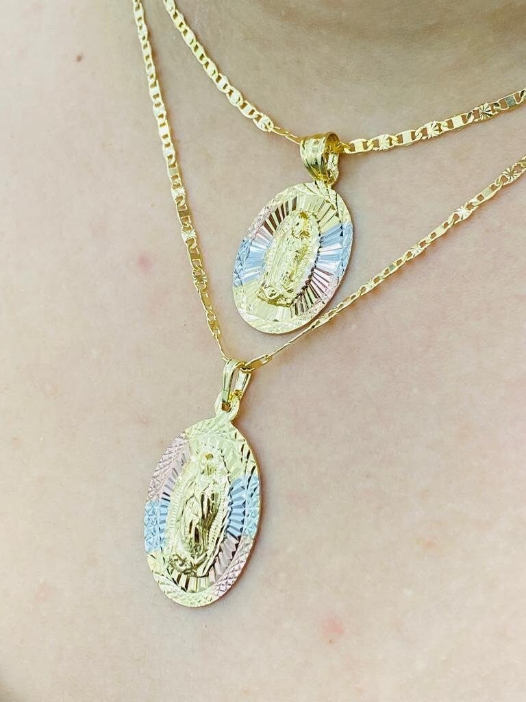 Diamond Cut Virgen de Guadalupe Necklace Valentino Chain for Men and Women 14K Gifts