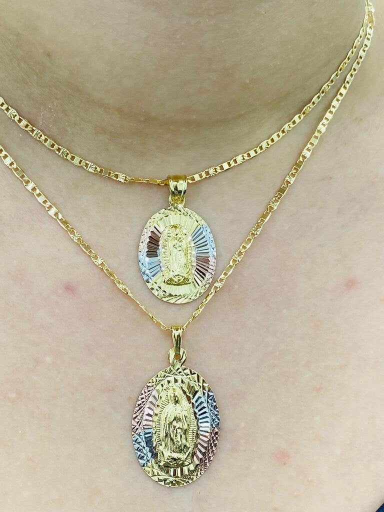 Diamond Cut Virgen de Guadalupe Necklace Valentino Chain for Men and Women 14K Gifts