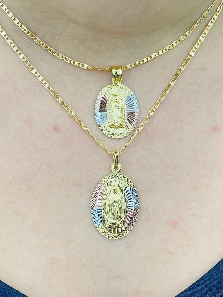 Diamond Cut Virgen de Guadalupe Necklace Valentino Chain for Men and Women 14K Gifts