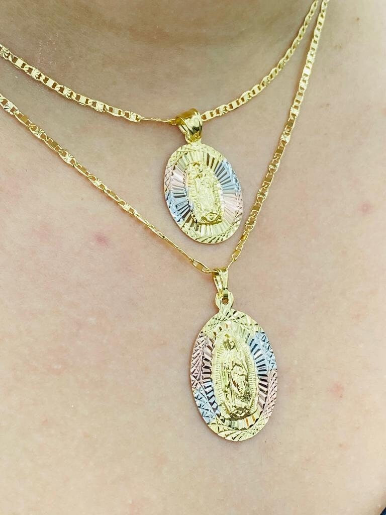 Diamond Cut Virgen de Guadalupe Necklace Valentino Chain for Men and Women 14K Gifts