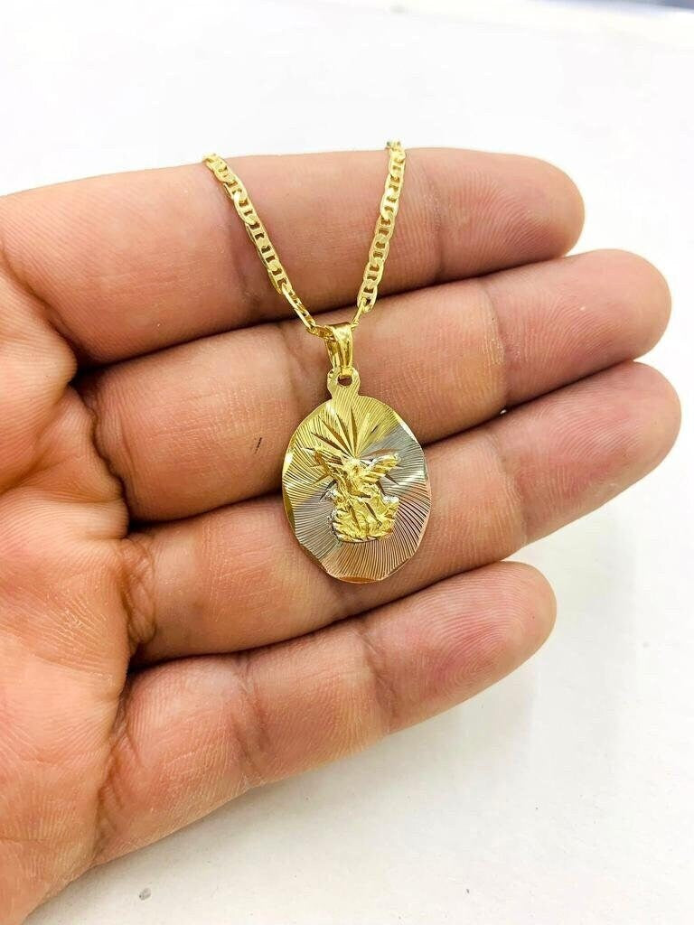 Saint Michael Necklace 20" Pendant Womens and Mens Gold Filled 14K