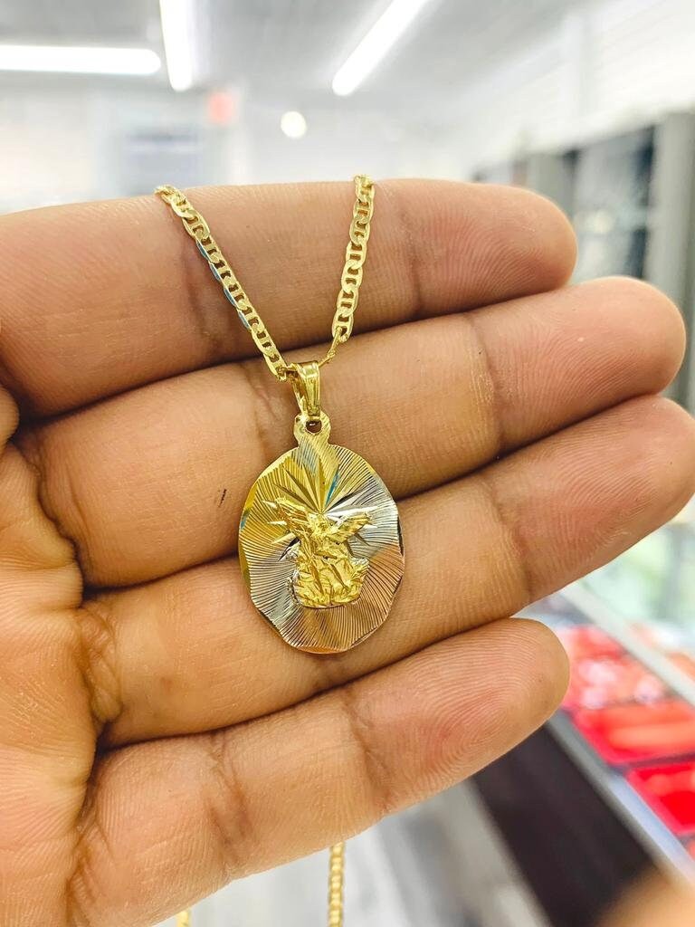 Saint Michael Necklace 20" Pendant Womens and Mens Gold Filled 14K