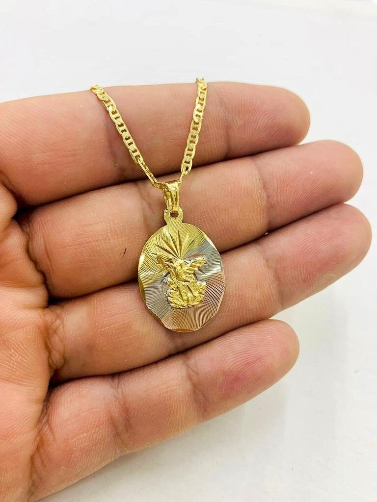 Saint Michael Necklace 20" Pendant Womens and Mens Gold Filled 14K