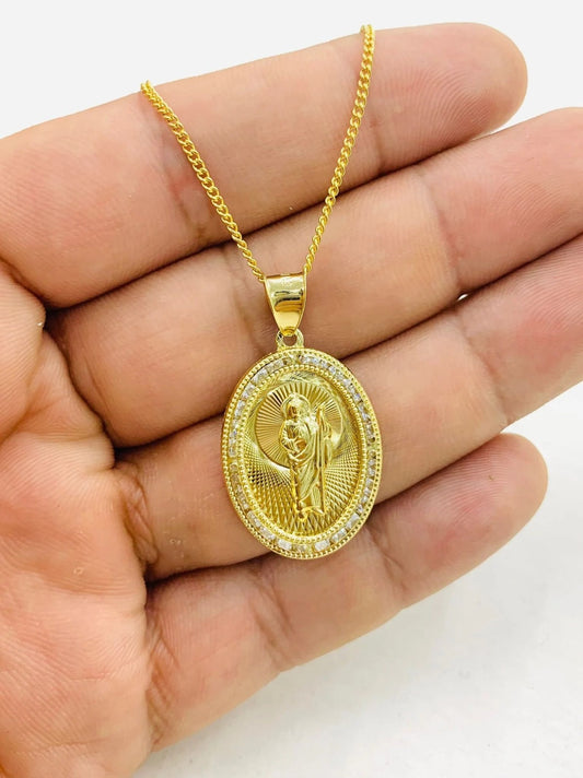 San Judas GF Pendant 28x20mm Necklace Chain 14K Gifts Elegance Jewelry For Adults