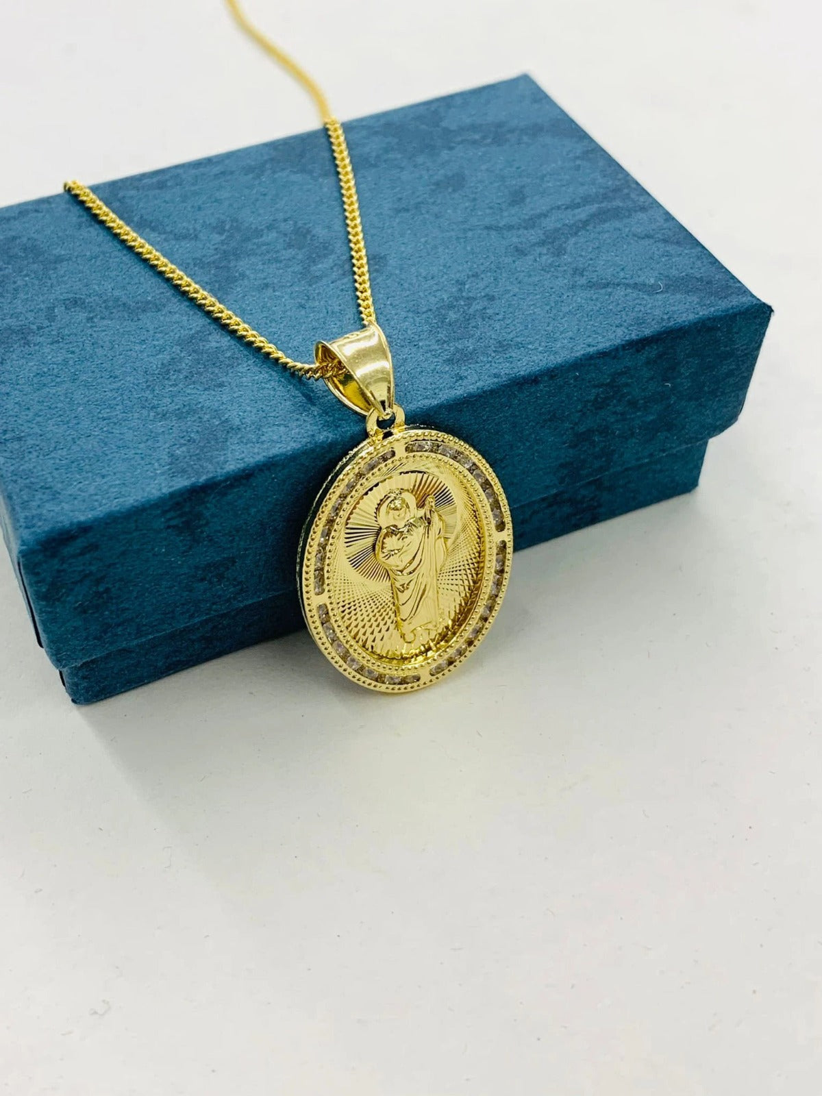 San Judas GF Pendant 28x20mm Necklace Chain 14K Gifts Elegance Jewelry For Adults