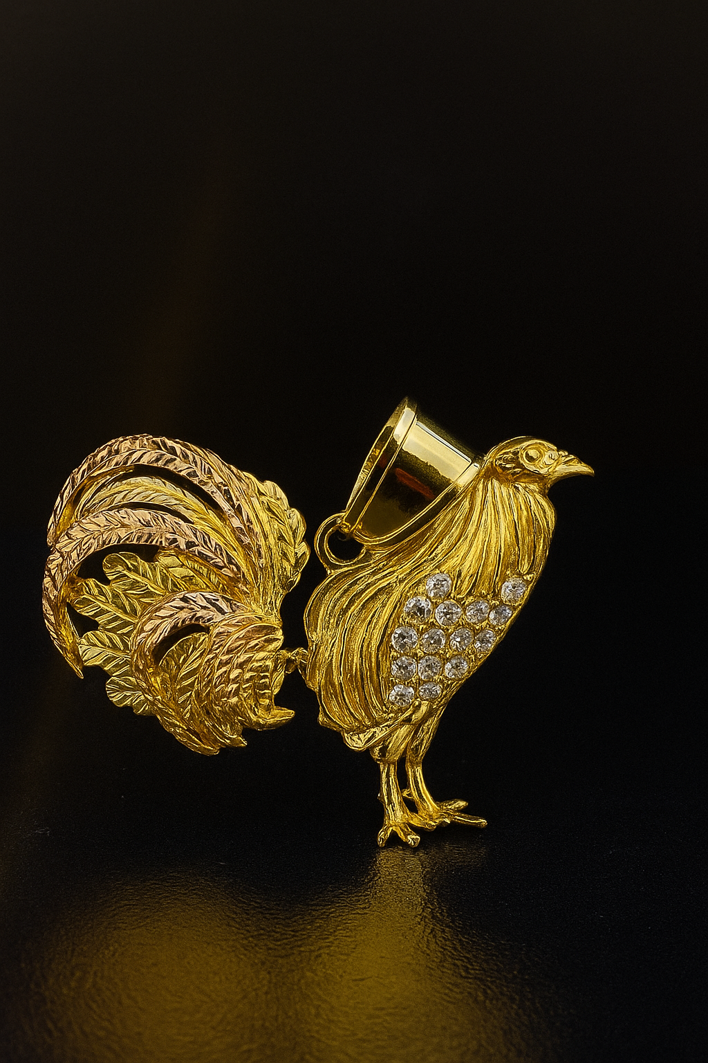 Chicken Rooster Pendant CZ 33x45mm Mens Womens