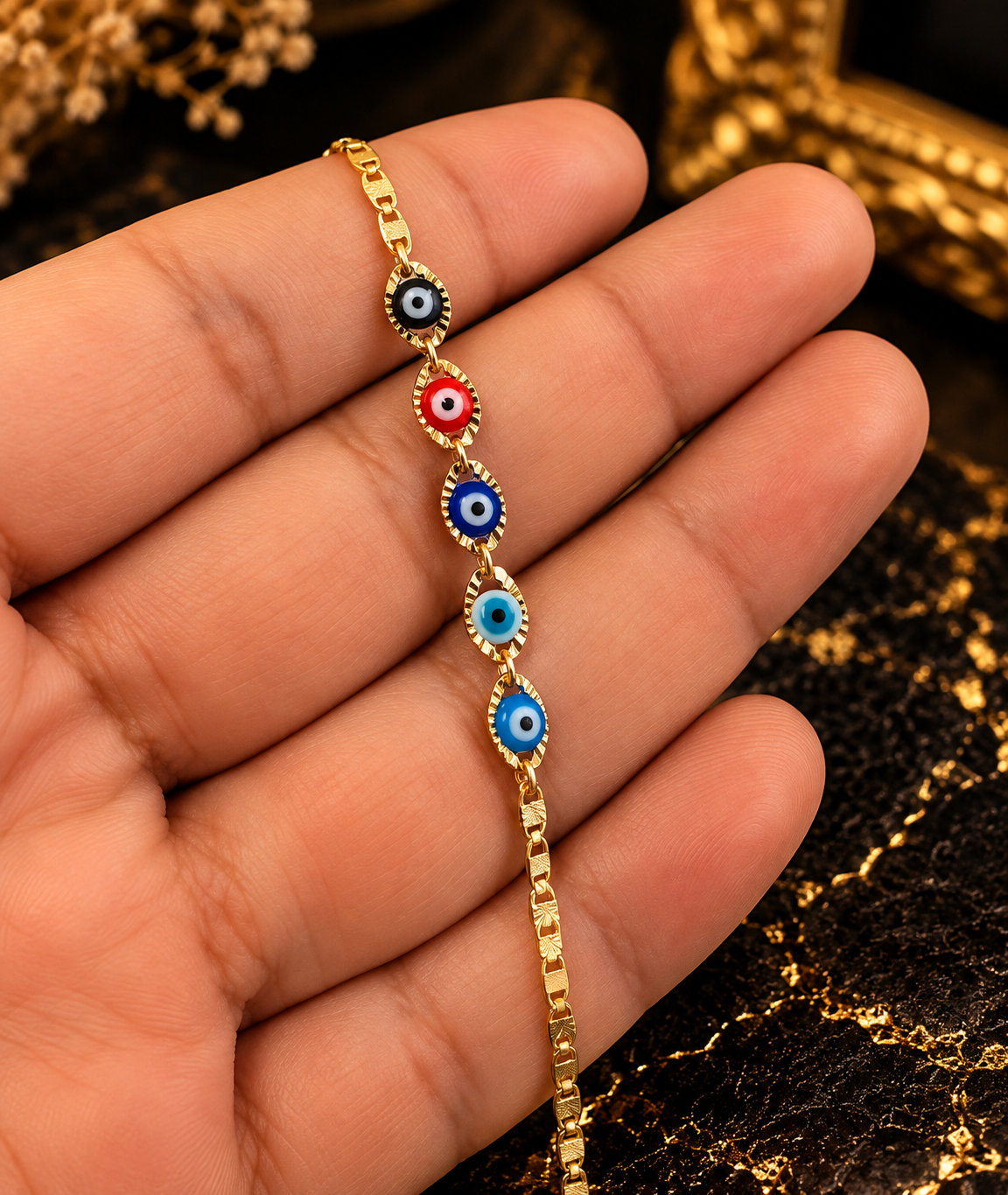 Newborn Baby/Childrens Boys/Girls Gold Filled Evil Eye Baby Bracelet Luck Valentino Link