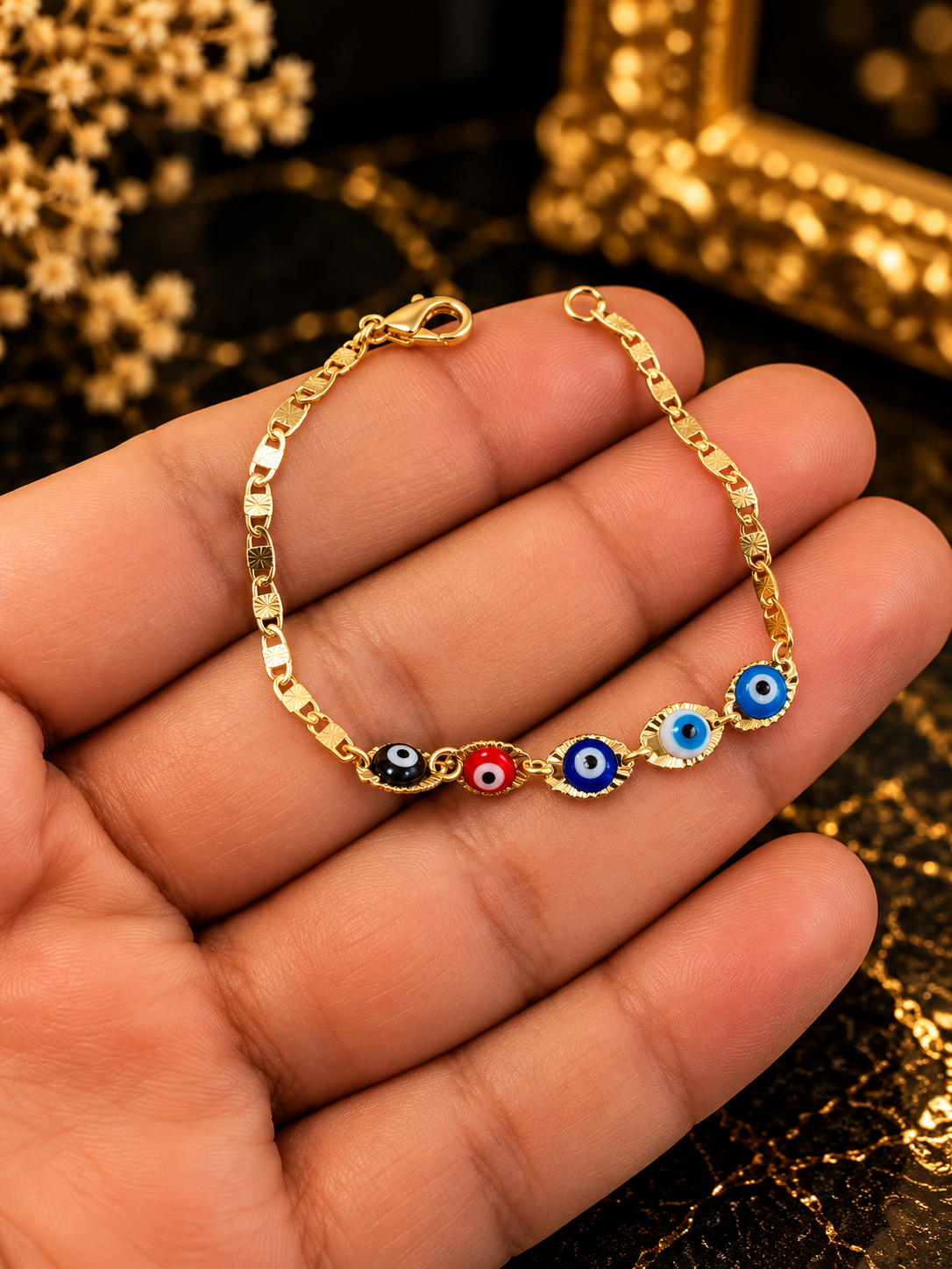 Newborn Baby/Childrens Boys/Girls Gold Filled Evil Eye Baby Bracelet Luck Valentino Link