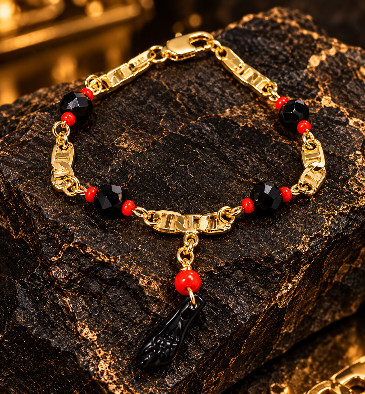 Pulsera de bebé llena de oro de 14 quilates Azabache 5.5 "/Joyería para niños / Joyería de protección / Joyería para niñas