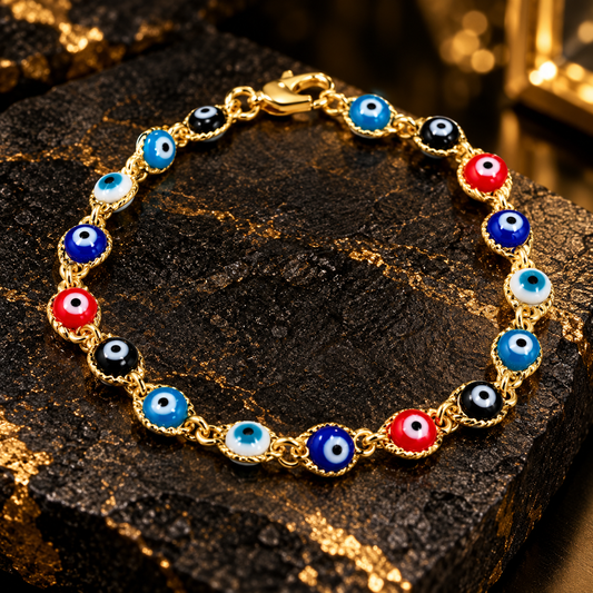 Newborn Baby/Childrens Boys/Girls Gold Filled Evil Eye Bracelet For Protection, 14k Real Gold Filled