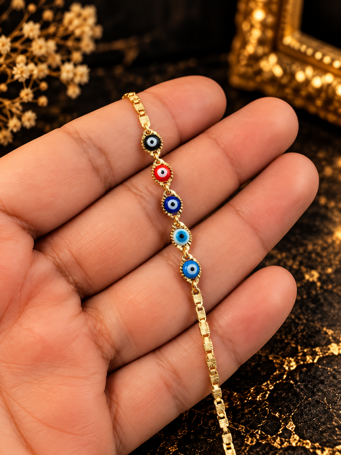 Newborn Baby/Childrens Boys/Girls Gold Filled Evil Eye Baby Bracelet Luck Valentino Link