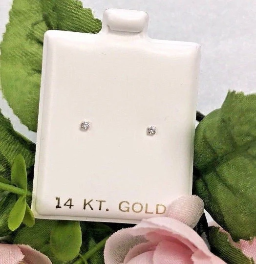 Babies/Infants/Women Stud Earrings 2mm 14K Yellow Solid Gold / Baby Kids Jewelry / Newborn Earrings