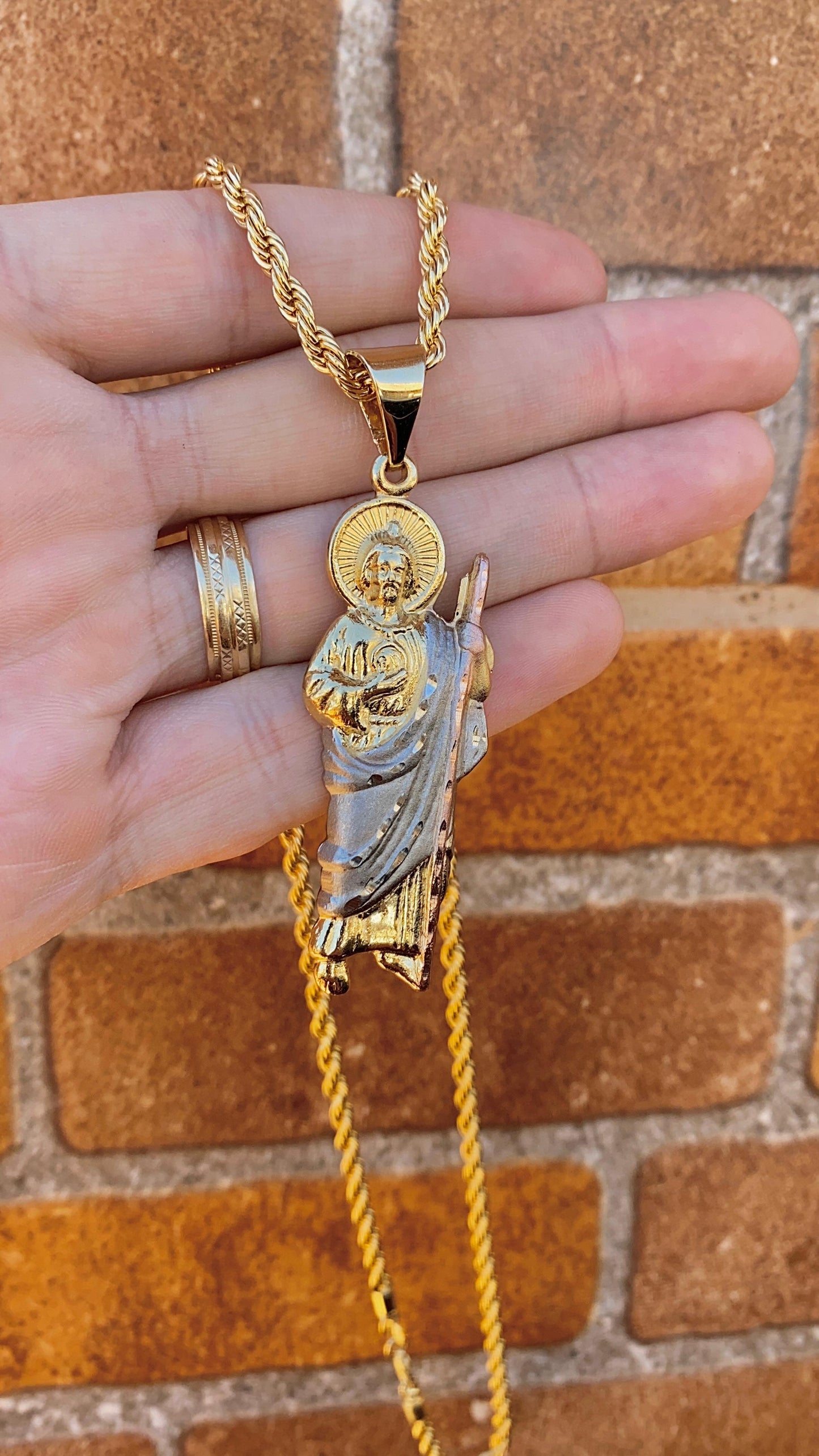 14K Gold Filled Necklace Pendant San Judas For Mens