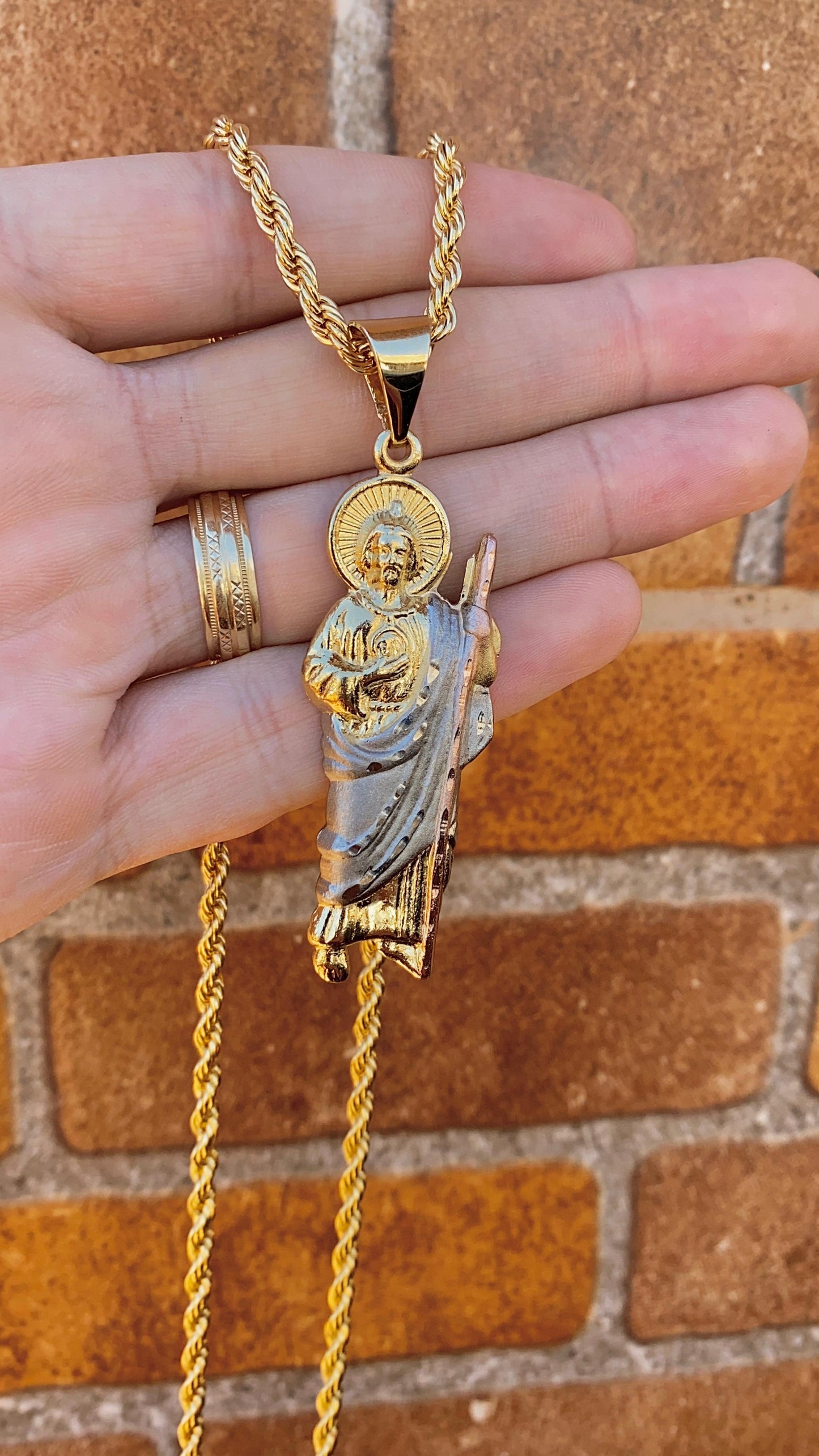 14K Gold Filled Necklace Pendant San Judas For Mens