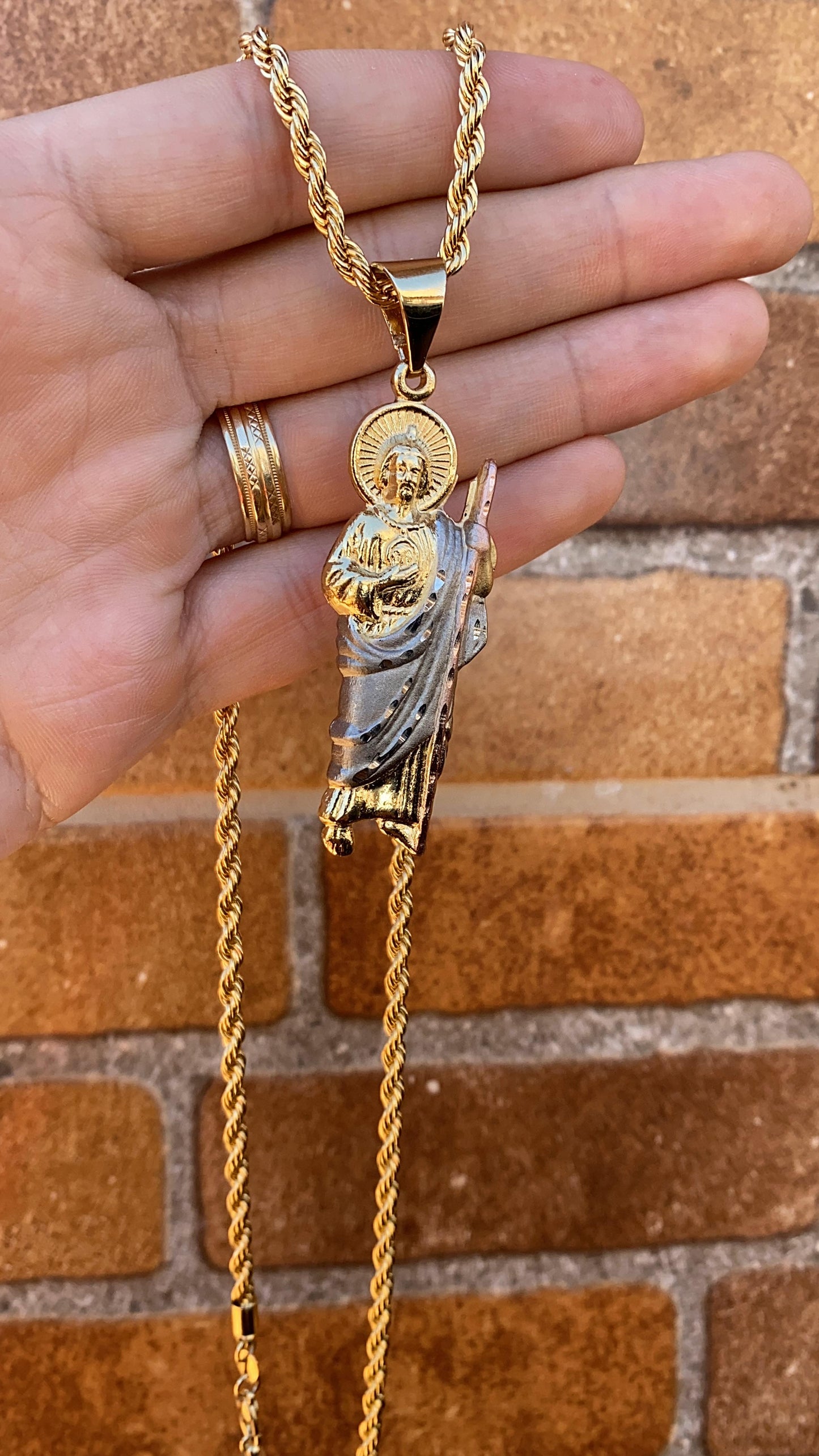 14K Gold Filled Necklace Pendant San Judas For Mens