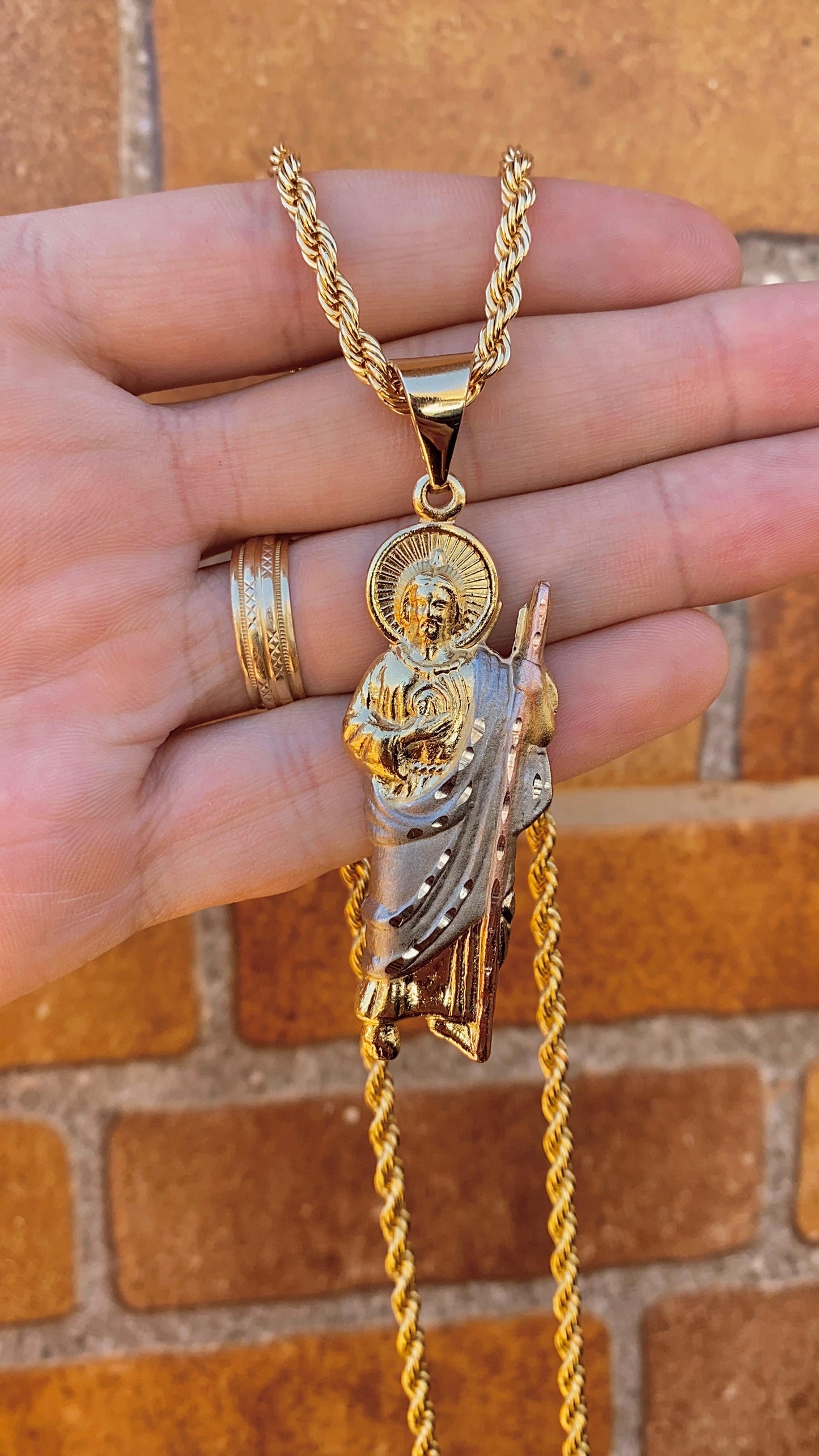 14K Gold Filled Necklace Pendant San Judas For Mens