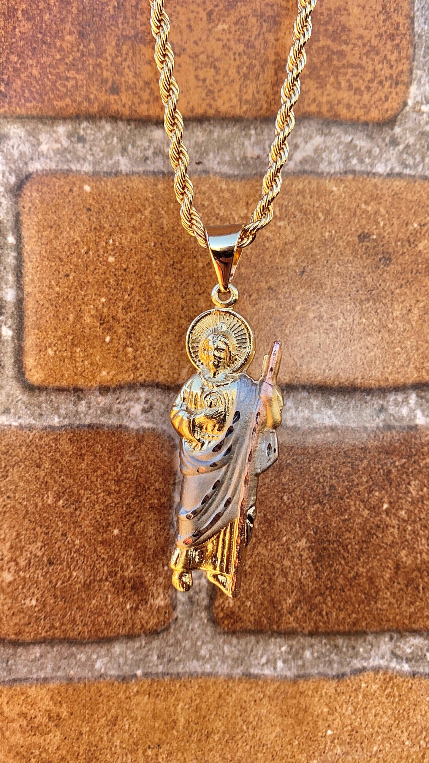 14K Gold Filled Necklace Pendant San Judas For Mens