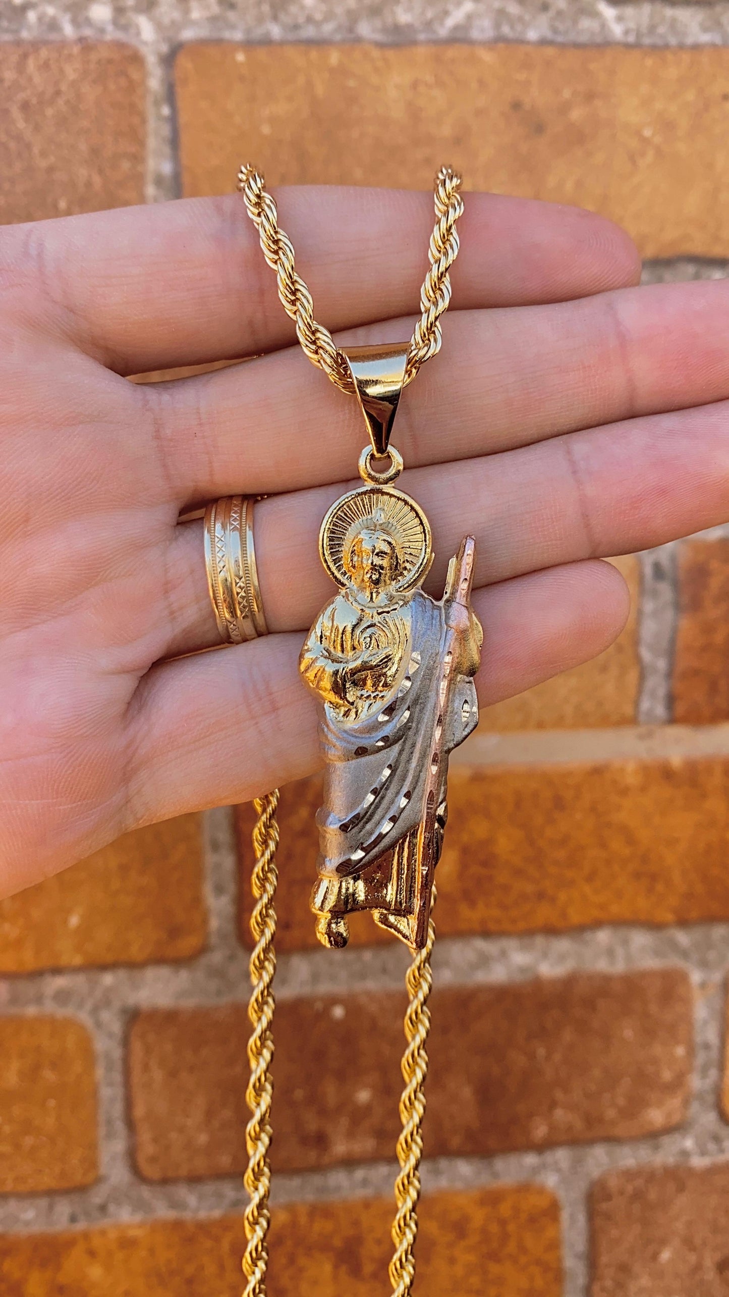 14K Gold Filled Necklace Pendant San Judas For Mens