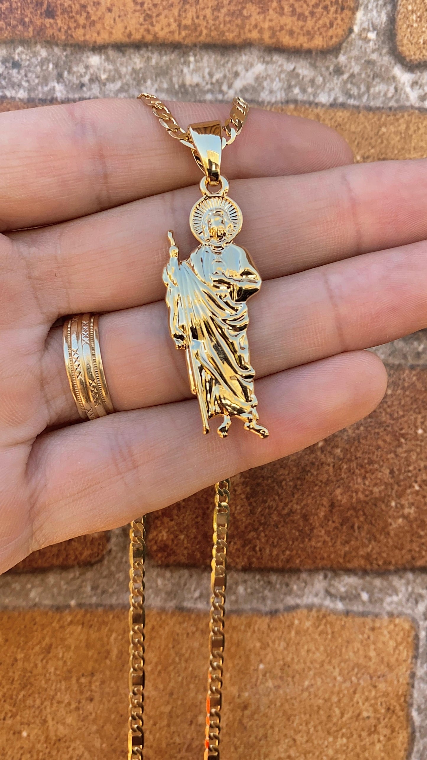 San Judas Tadeo Necklace 24" Pendant 14K Gold F Jewelry Mens