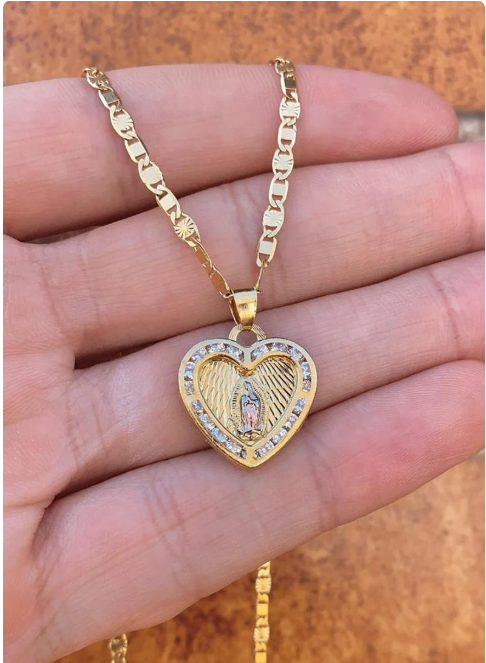 Virgencita de Guadalupe Pendant Necklace 14K Gold Filled Jewelry For Youth Adults