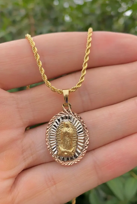 Virgin Mary Of Guadalupe Necklace 17" Pendant Jewelry For Her Womens