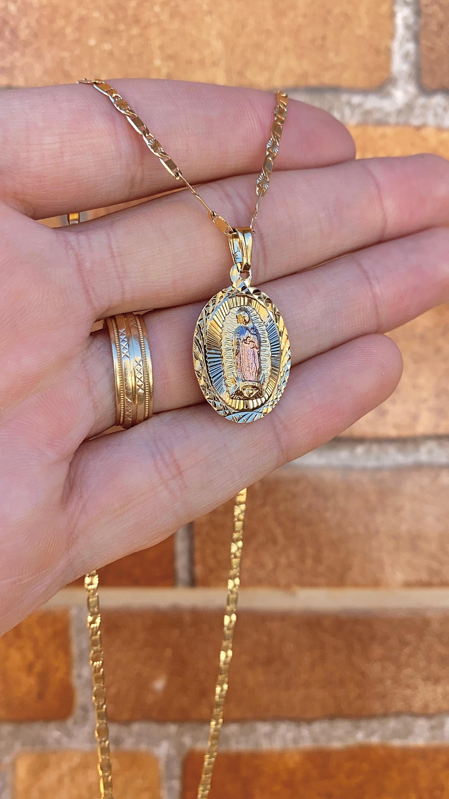 Virgin Mary of Guadalupe Rose Charm Necklace 20" Jewelry For Her