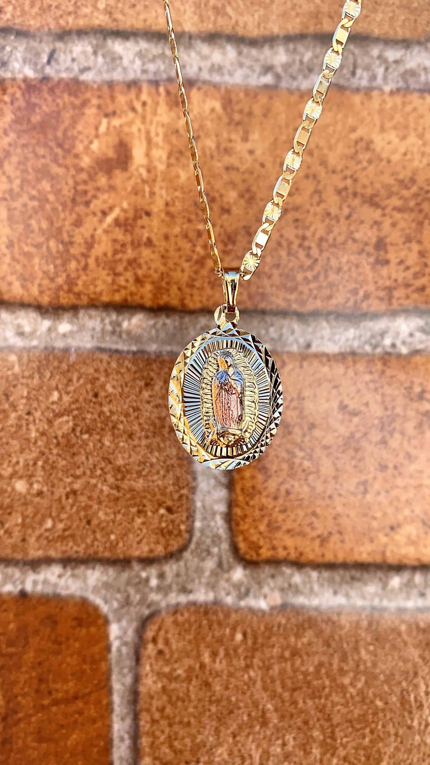 Virgin Mary of Guadalupe Rose Charm Necklace 20" Jewelry For Her