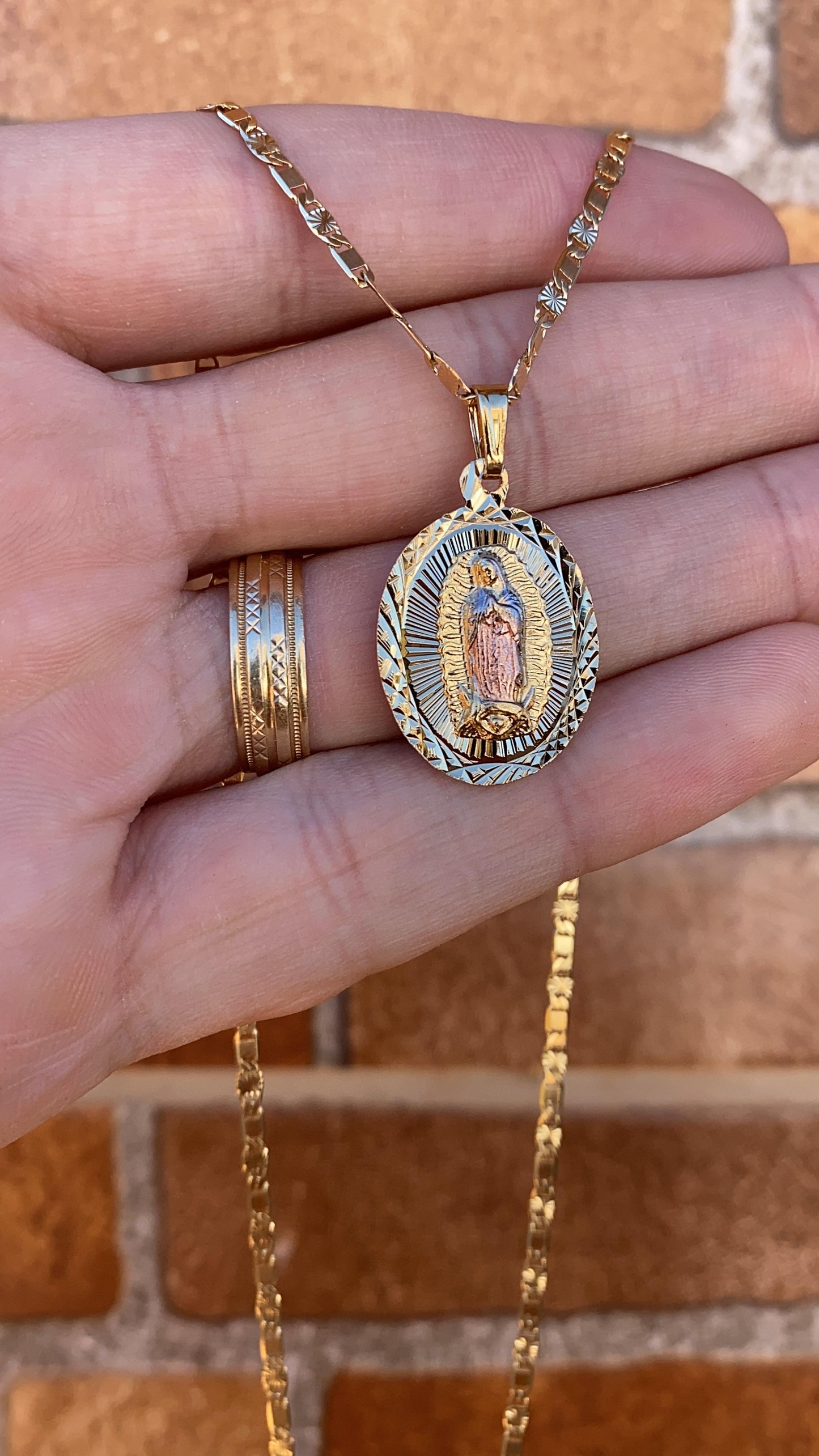 Virgin Mary of Guadalupe Rose Charm Necklace 20" Jewelry For Her