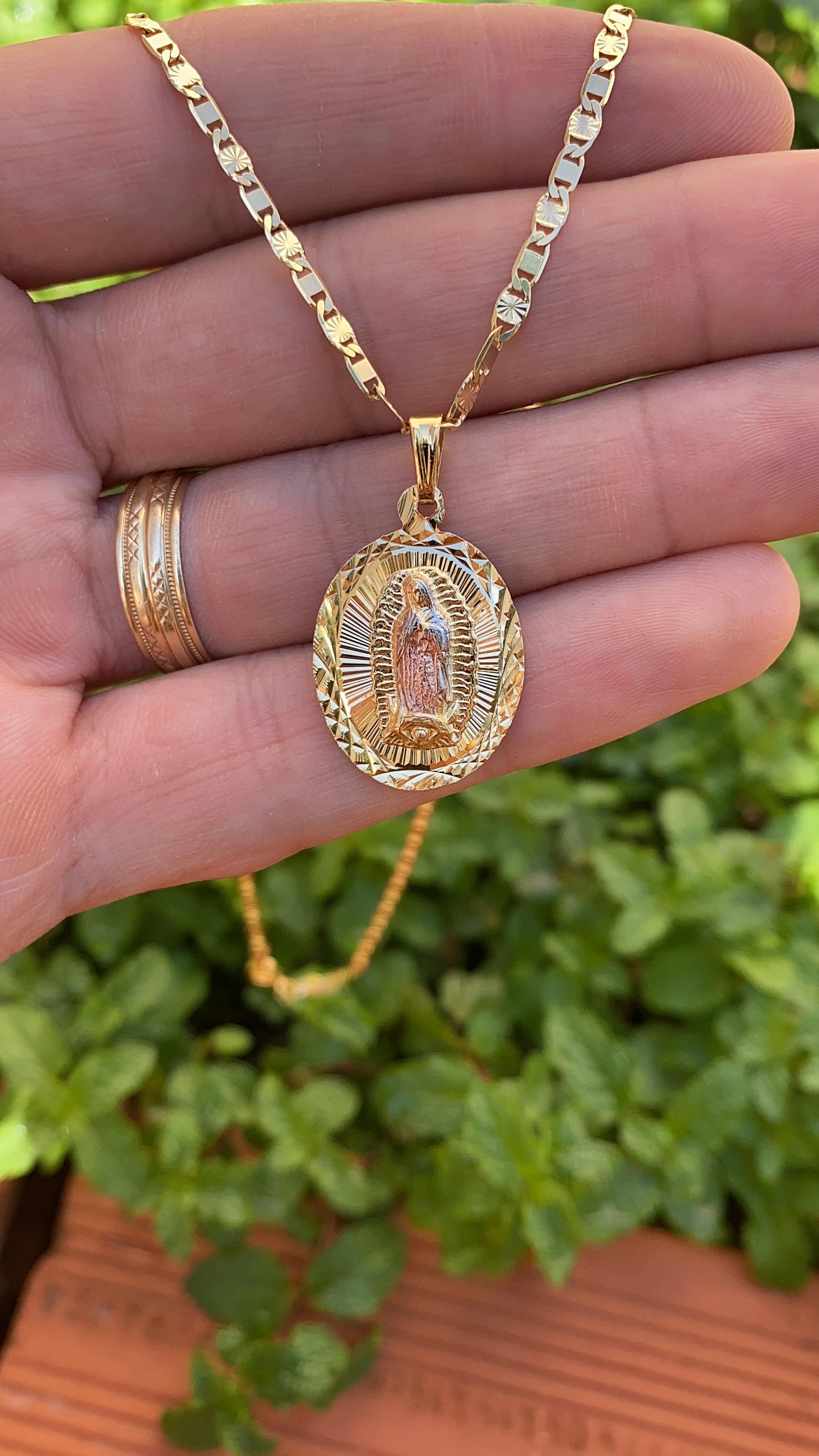 Virgin Mary of Guadalupe Rose Charm Necklace 20" Jewelry For Her