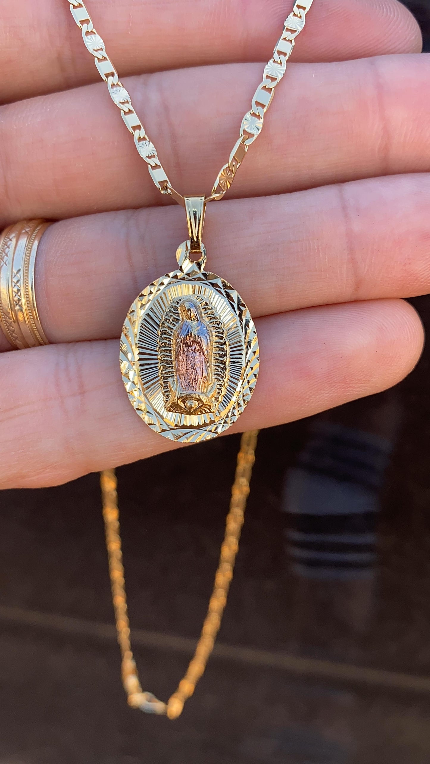 Virgin Mary of Guadalupe Rose Charm Necklace 20" Jewelry For Her