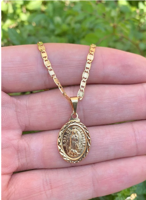 Virgencita de Guadalupe Pendant Necklace 20" 14K Gold Filled Womens Ladies Girls