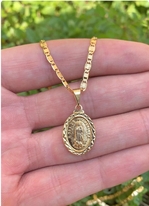 Virgencita de Guadalupe Pendant Necklace 20" 14K Gold Filled Womens Ladies Girls