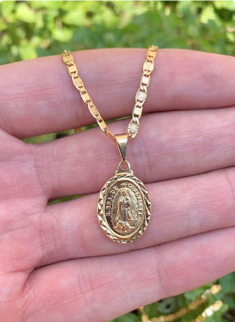 Virgencita de Guadalupe Pendant Necklace 20" 14K Gold Filled Womens Ladies Girls