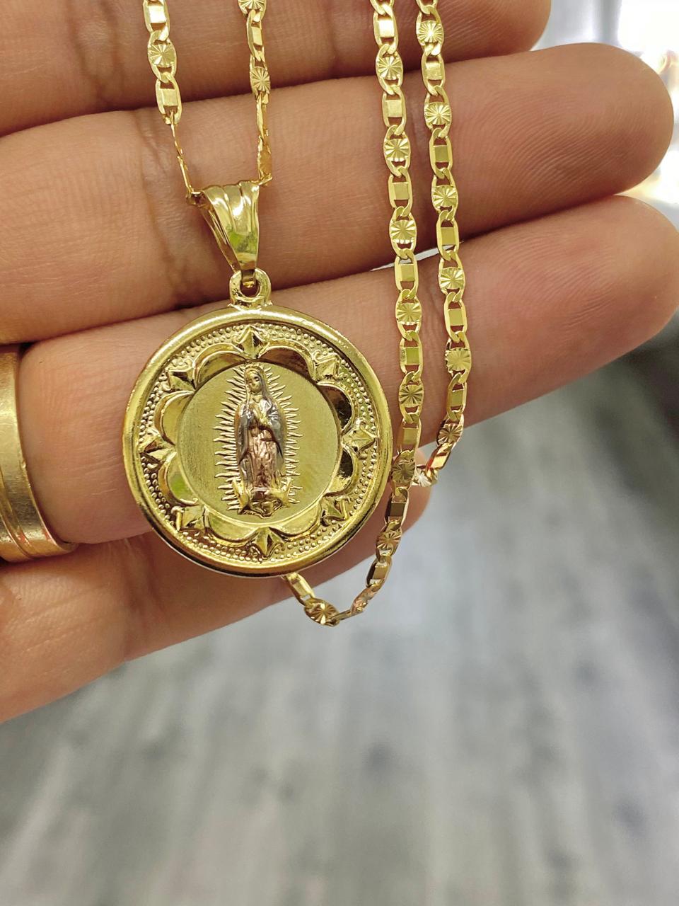 14K Gold Filled Virgem de Guadalupe Necklace Pendant Cadena de Oro Laminado