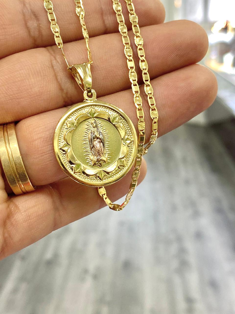 14K Gold Filled Virgem de Guadalupe Necklace Pendant Cadena de Oro Laminado