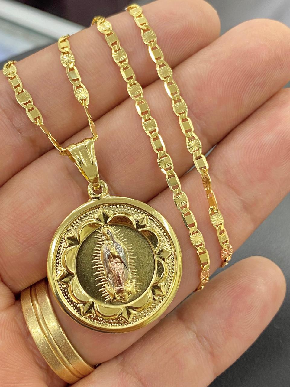 14K Gold Filled Virgem de Guadalupe Necklace Pendant Cadena de Oro Laminado