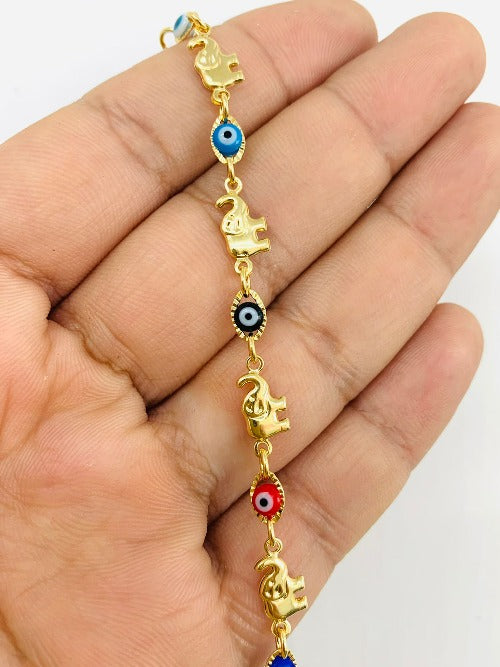 Bebé/niños relleno de oro elefante mal de ojo bebé pulsera suerte/14k oro real relleno bebé pulsera 