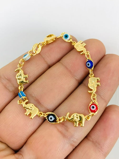 Pulseira de bebê com olho maligno para bebê/criança cheia de ouro/pulseira de bebê com ouro 14k 