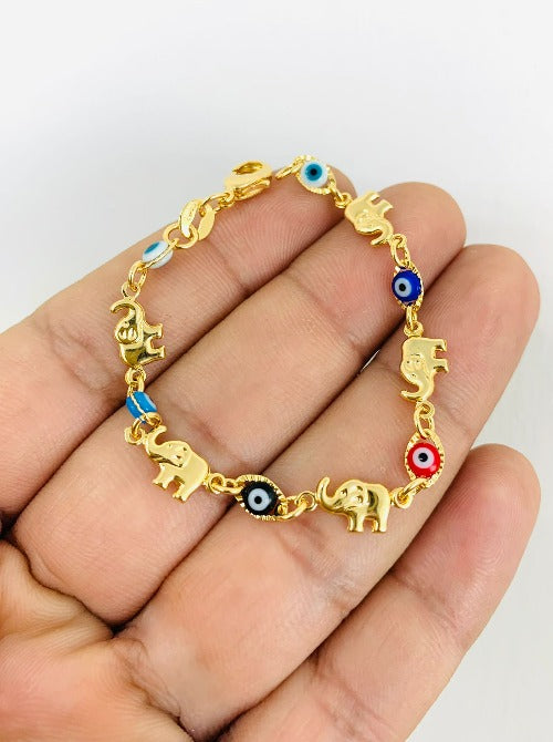 Bebé/niños relleno de oro elefante mal de ojo bebé pulsera suerte/14k oro real relleno bebé pulsera 