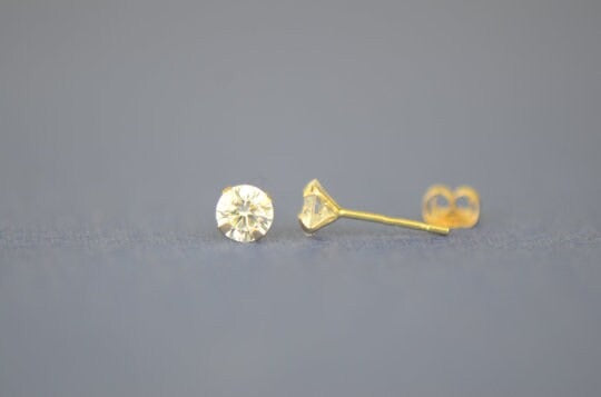 14k Solid Gold Round CZ Stud Earrings for Women's Men's Kids 1.5 to 10mm/ Everyday Earrings