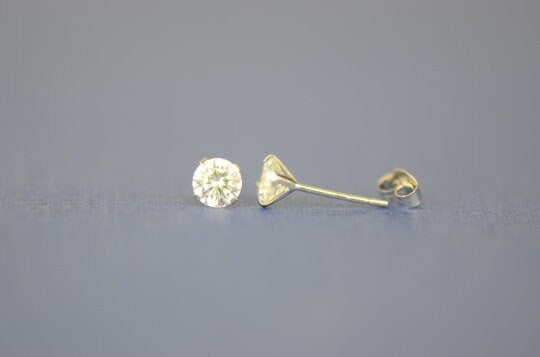 14k Solid Gold Round CZ Stud Earrings for Women's Men's Kids 1.5 to 10mm/ Everyday Earrings