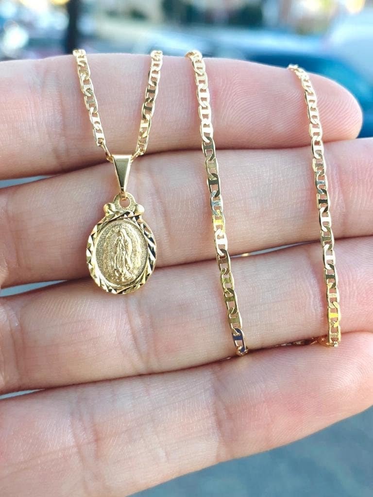 Virgen de Guadalupe Pendant Necklace Charm Gold Filled Baby Jewelry Girls Mariner Chain