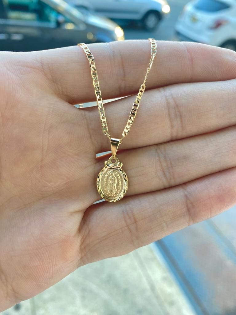 Virgen de Guadalupe Pendant Necklace Charm Gold Filled Baby Jewelry Girls Mariner Chain