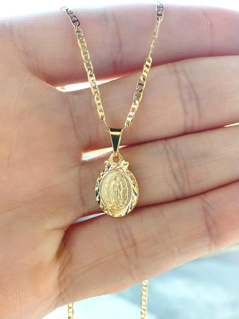 Virgen de Guadalupe Pendant Necklace Charm Gold Filled Baby Jewelry Girls Mariner Chain