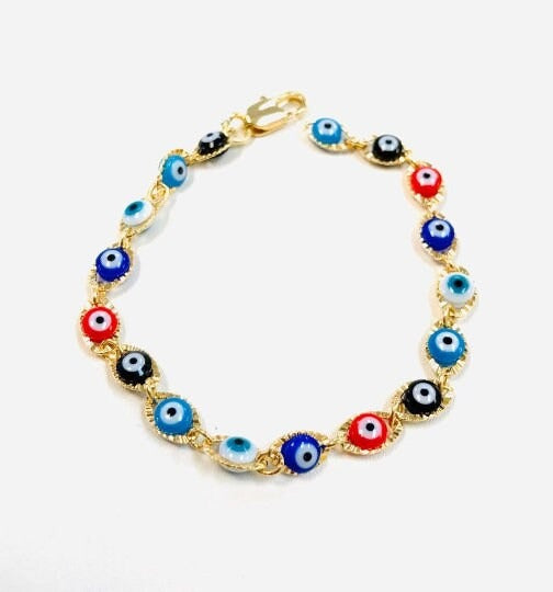 Newborn Baby/Childrens Boys/Girls Gold Filled Evil Eye Bracelet For Protection, 14k Real Gold Filled