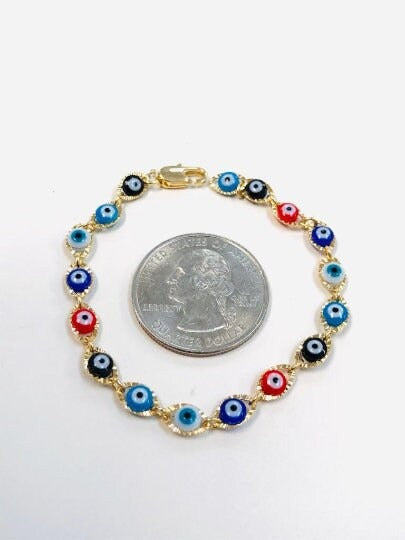 Newborn Baby/Childrens Boys/Girls Gold Filled Evil Eye Bracelet For Protection, 14k Real Gold Filled