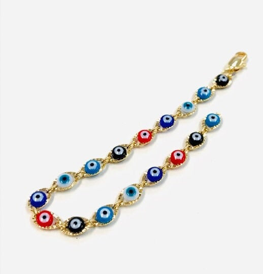 Newborn Baby/Childrens Boys/Girls Gold Filled Evil Eye Bracelet For Protection, 14k Real Gold Filled